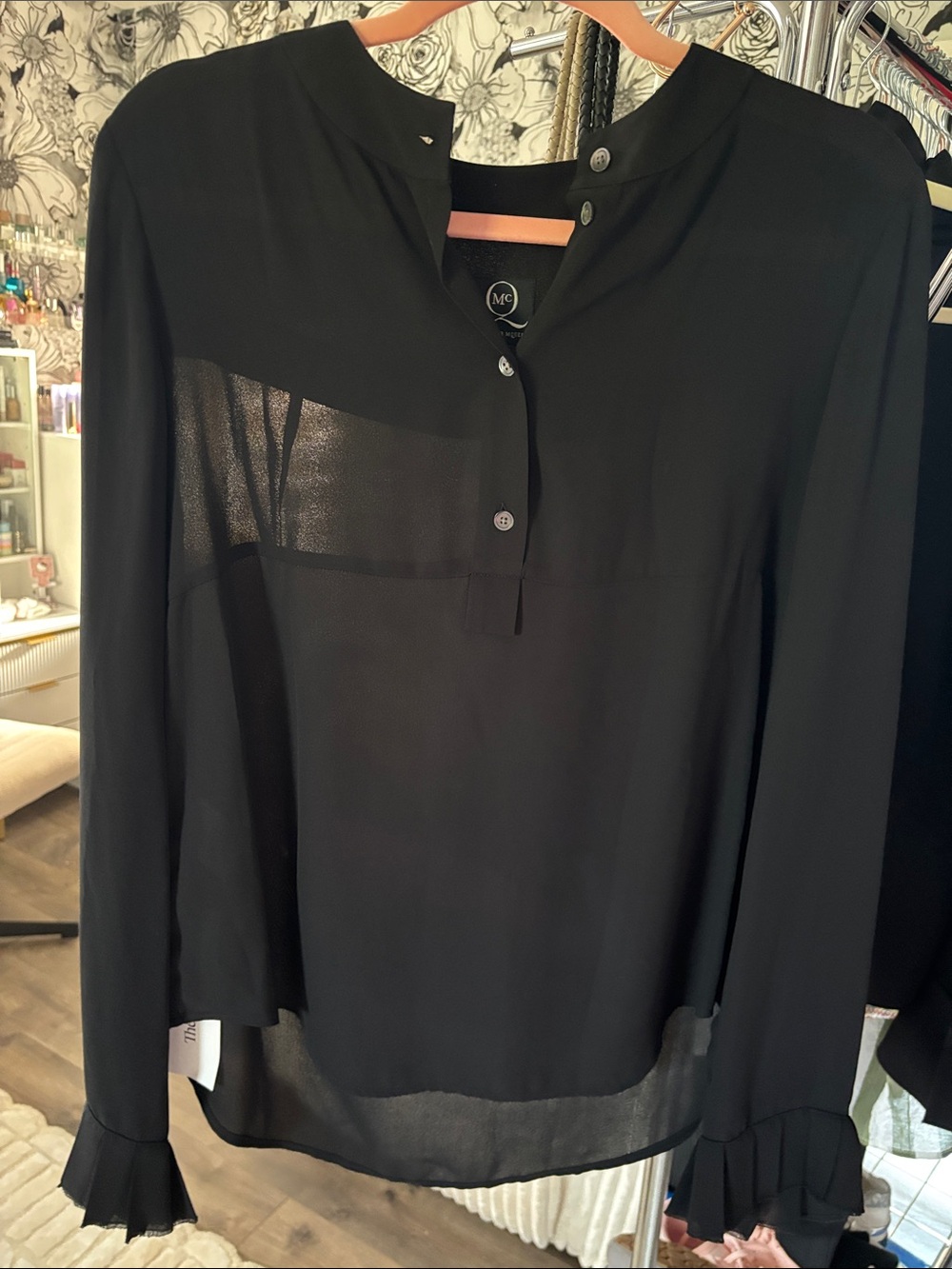 McQ by Alexander McQueen Black Sheer-Panel Long-Sleeve Blouse